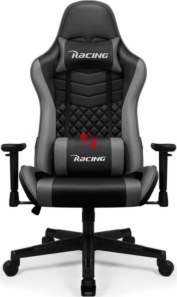 Hiazurm Gaming-Stuhl Gaming Stuhl, Bürostuhl Ergonomisch Wippfunktion bis zu 170° (Gaming Chair mit gepolsterten Armlehnen, 8 cm Höhenverstellung), Verstellbarem Lenden- & Kopfkissen, Gamer Stuhl 150kg Belastbarkeit Bild 1