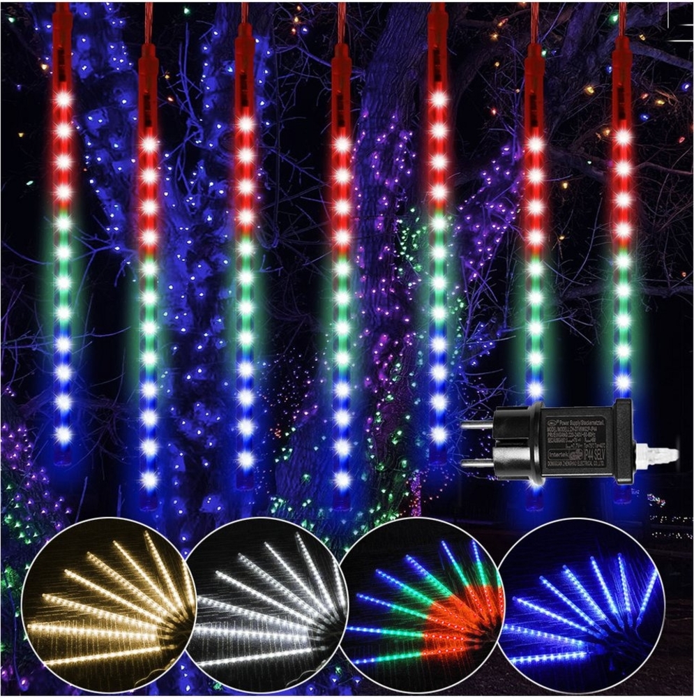 Rosnek LED-Lichterkette 30CM / 50CM LED Eiszapfen Lichterkette,Weihnachtsbeleuchtung Deko, 4 Farben, Warmweiß, Weiß, Mehrfarbig, Blau, 8 Röhren Bild 1