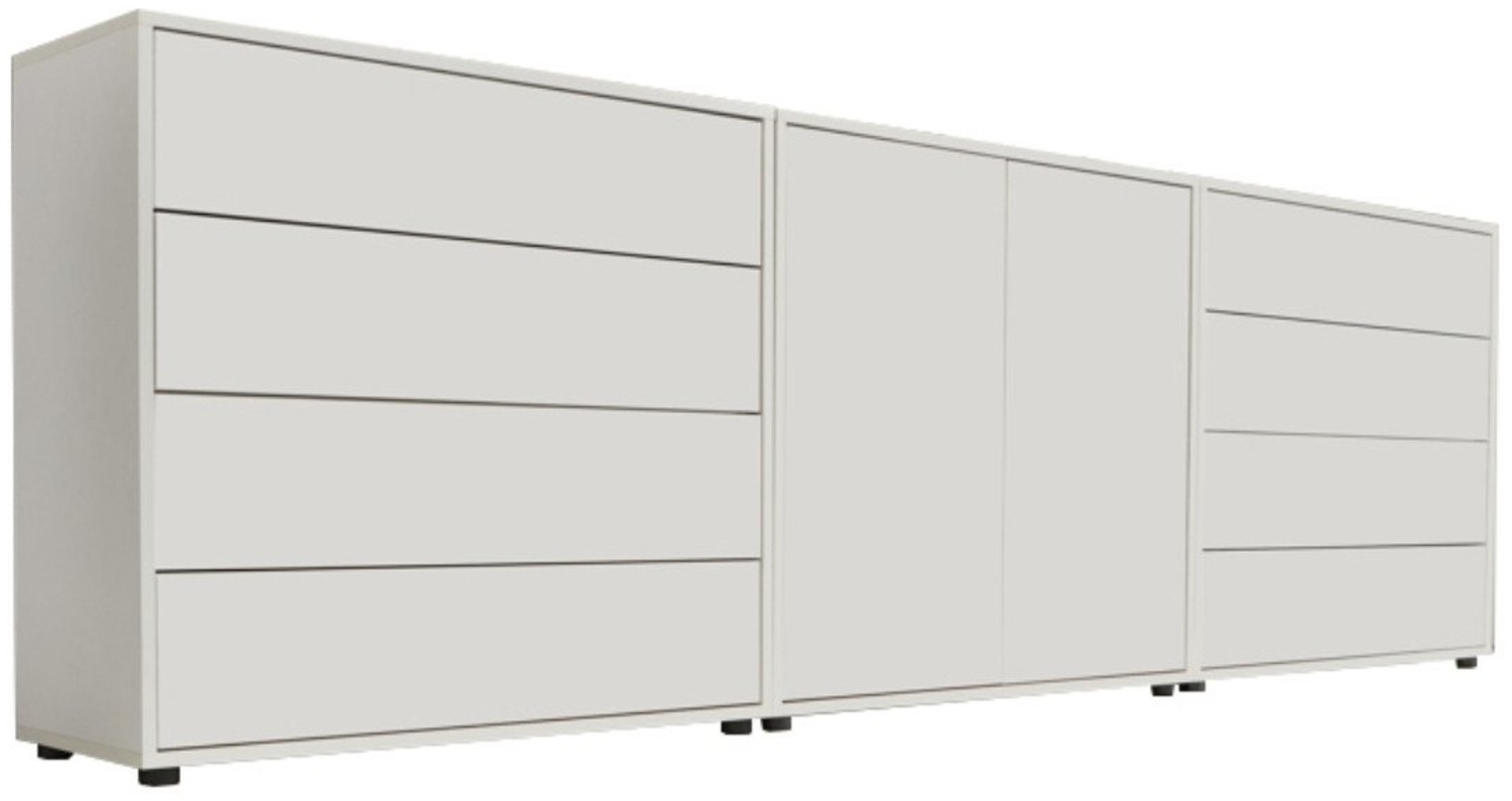 BMG Möbel Sideboard Mailand Set 4 (Kommode Anrichte Aktenschrank), Fronten und Korpus Matt Weiß, griffloses Design Sideboard Bild 1