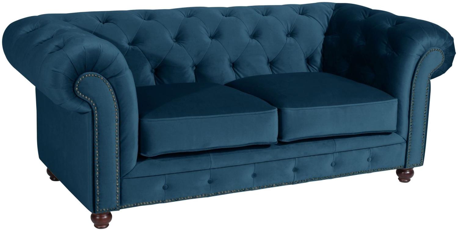 Sofa 2-Sitzer Kathe Bezug Samtvelours Buche nussbaum dunkel / petrol 22488 Bild 1