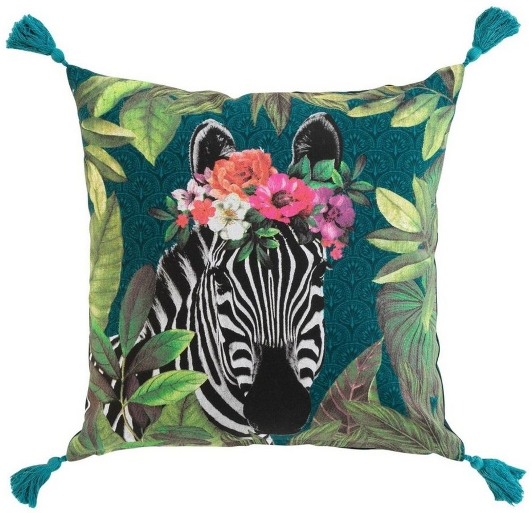 Macosa Home Dekokissen 45x45 cm Zebra bunt grün inkl. Füllung quadratisch, Sofakissen Dekokissen Zierkissen Bild 1