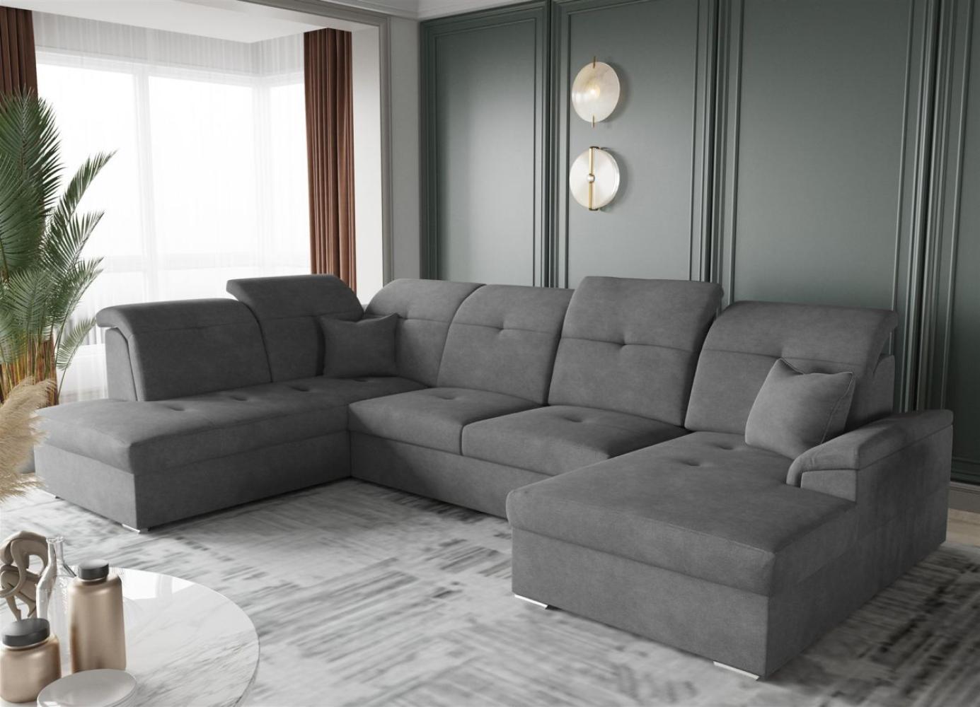 Wohnlandschaft Schlafsofa FREJA Stoff Brooklyn Anthrazit Langer Schenkel Links Bild 1