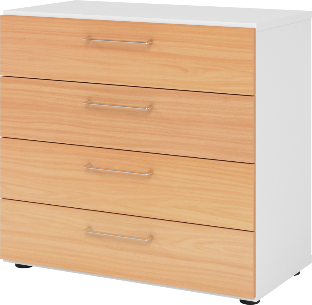 bümö smart Schubladenschrank, Büroschrank 80cm breit in Weiß/Buche mit 4 Schüben - Bürocontainer aus Holz, Container mit Metallgriffen & Soft-Stop Schubladen, 928S4-W-6-BS Bild 1