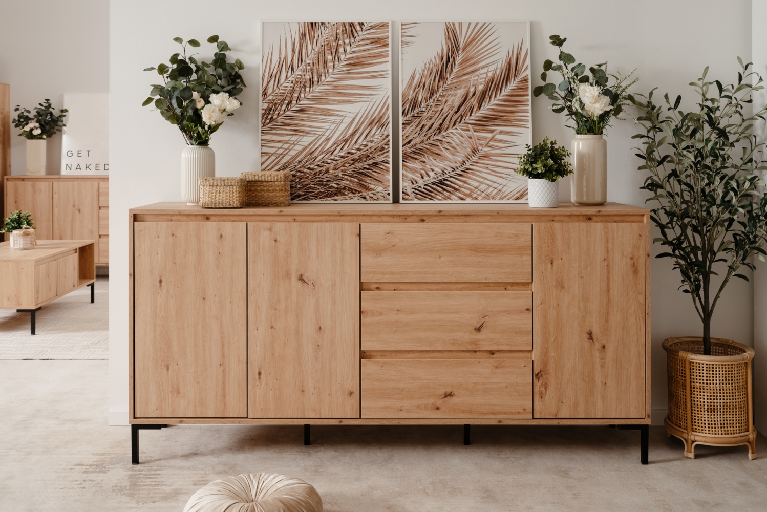 Finori Korsika 51A Sideboard, Dekor Artisan Oak | Sideboard für Wohnzimmer | Maß: B x H x T ca. 170 x 87 x 40 cm | Sideboard mit 3 Türen, 2 Einlegeböden und 3 Schubkästen Bild 1