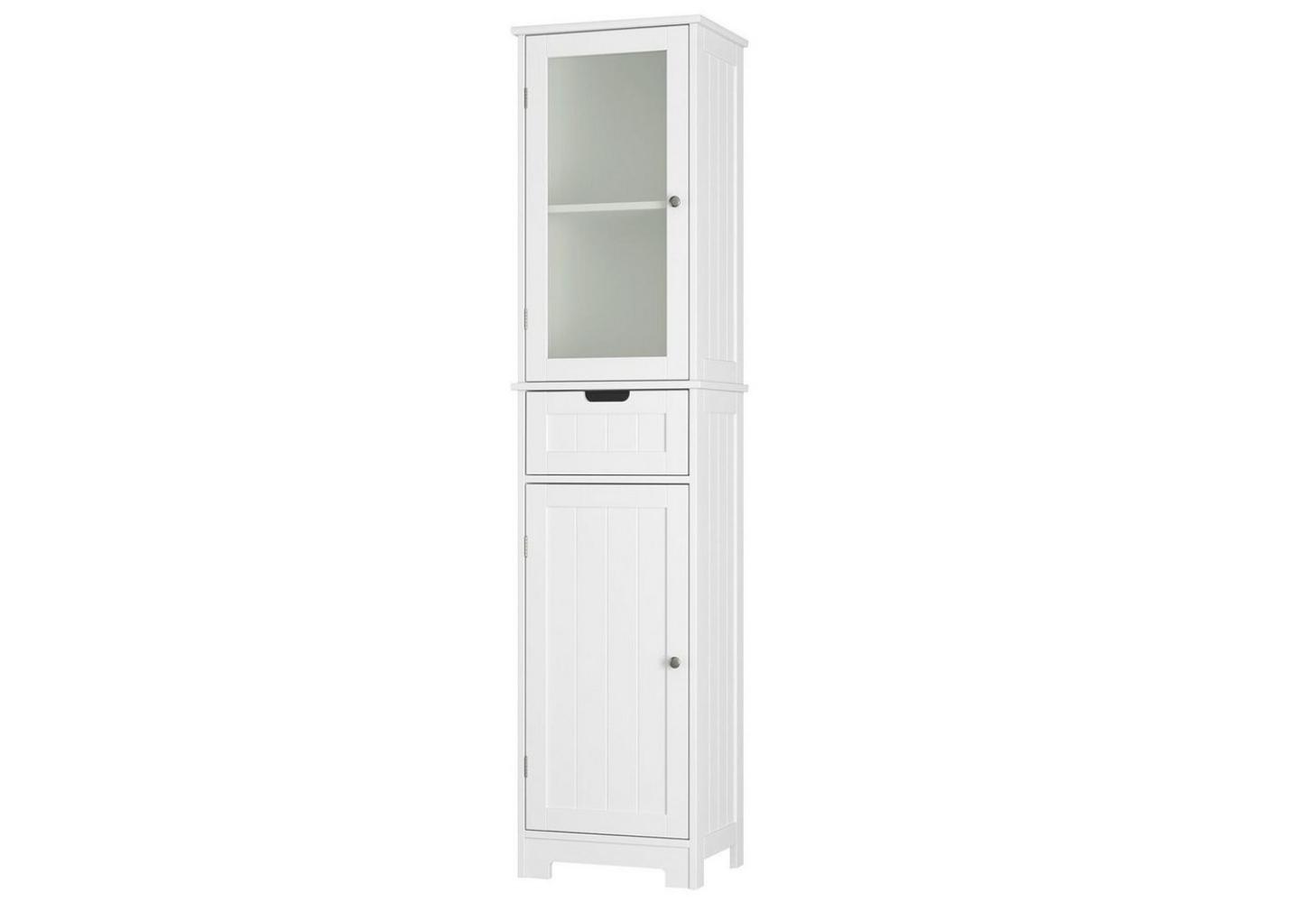 HOMECHO Hochschrank Badezimmer Weiß Schmal mit Schublade und Türen Bild 1