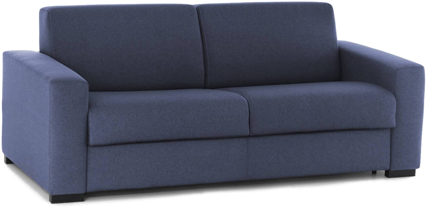 Dmora 3-Sitzer Schlafsofa Zinnia, Wohnzimmersofa mit drehbarer Öffnung aus gepolstertem Stoff, schmale Armlehnen, 100 % Made in Italy, 200 x 95 x 90 cm, Blau Bild 1