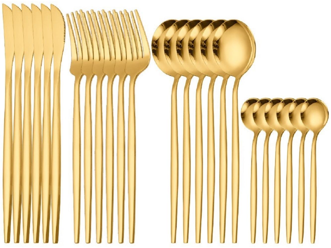 Cheffinger Premium Besteckset, 6 Personen 24-tlg, Edelstahl gold Bild 1