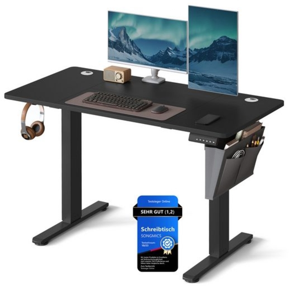 Songmics Höhenverstellbarer Schreibtisch elektrisch, 60x120 x (72-120) cm, Verstellbarer Tisch, Memory-Funktion für 4 Höhen, für Homeoffice, Arbeitszimmer, tintenschwarz Bild 1