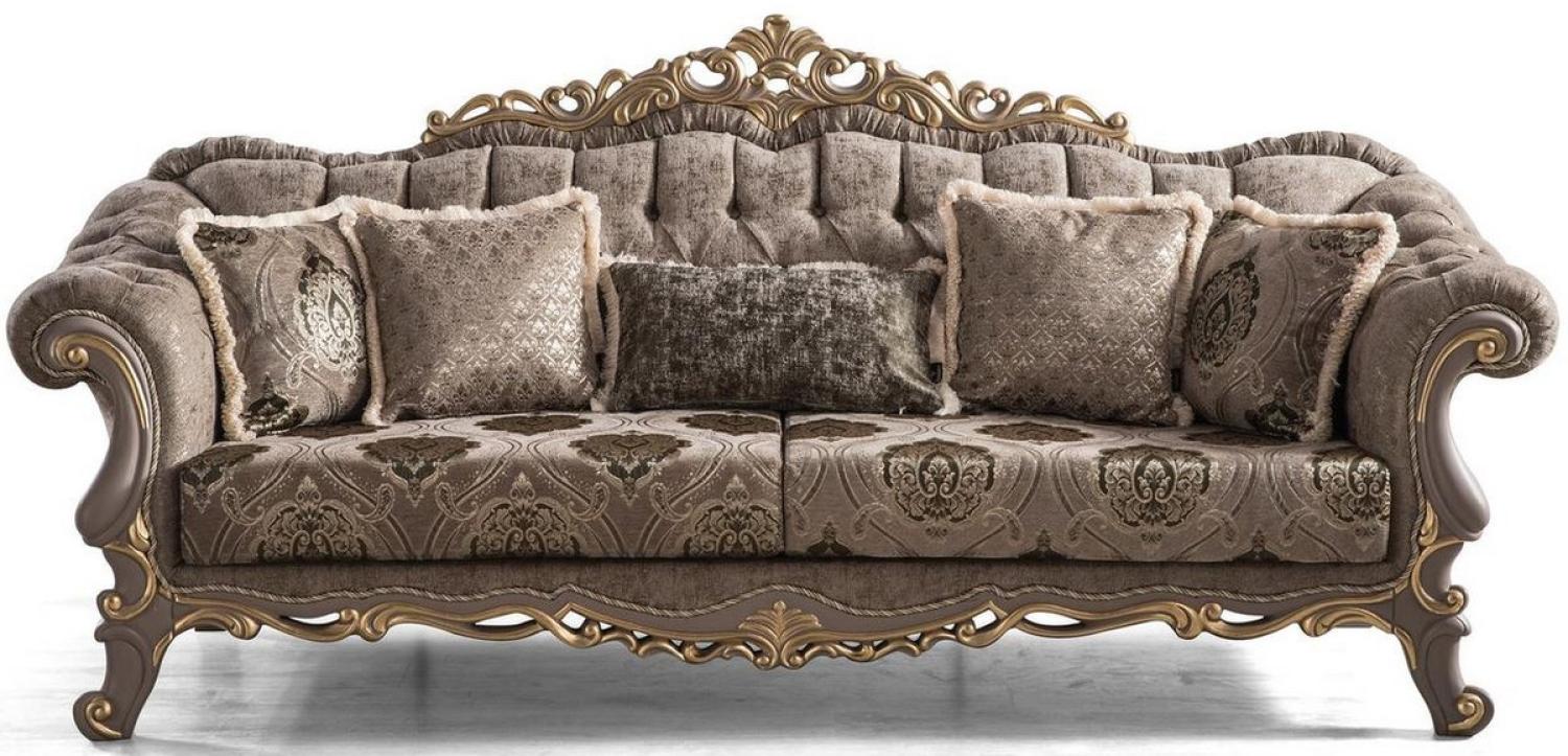 Casa Padrino Luxus Barock Sofa Braun / Grau / Gold 240 x 96 x H. 94 cm - Prunkvolles Wohnzimmer Sofa mit dekorativen Kissen Bild 1