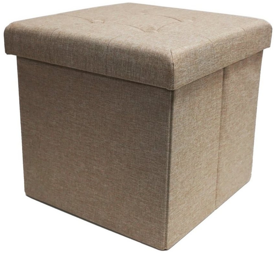 style home Sitzhocker faltbare Sitzbank mit Stauraum, 38*38*38cm (Aufbewahrungsbox mit Deckel, gepolstert Sitzwürfel Fußhocker, Sitztruhe aus Leinen), für Wohnzimmer Schlafzimmer, Warm Grey Bild 1