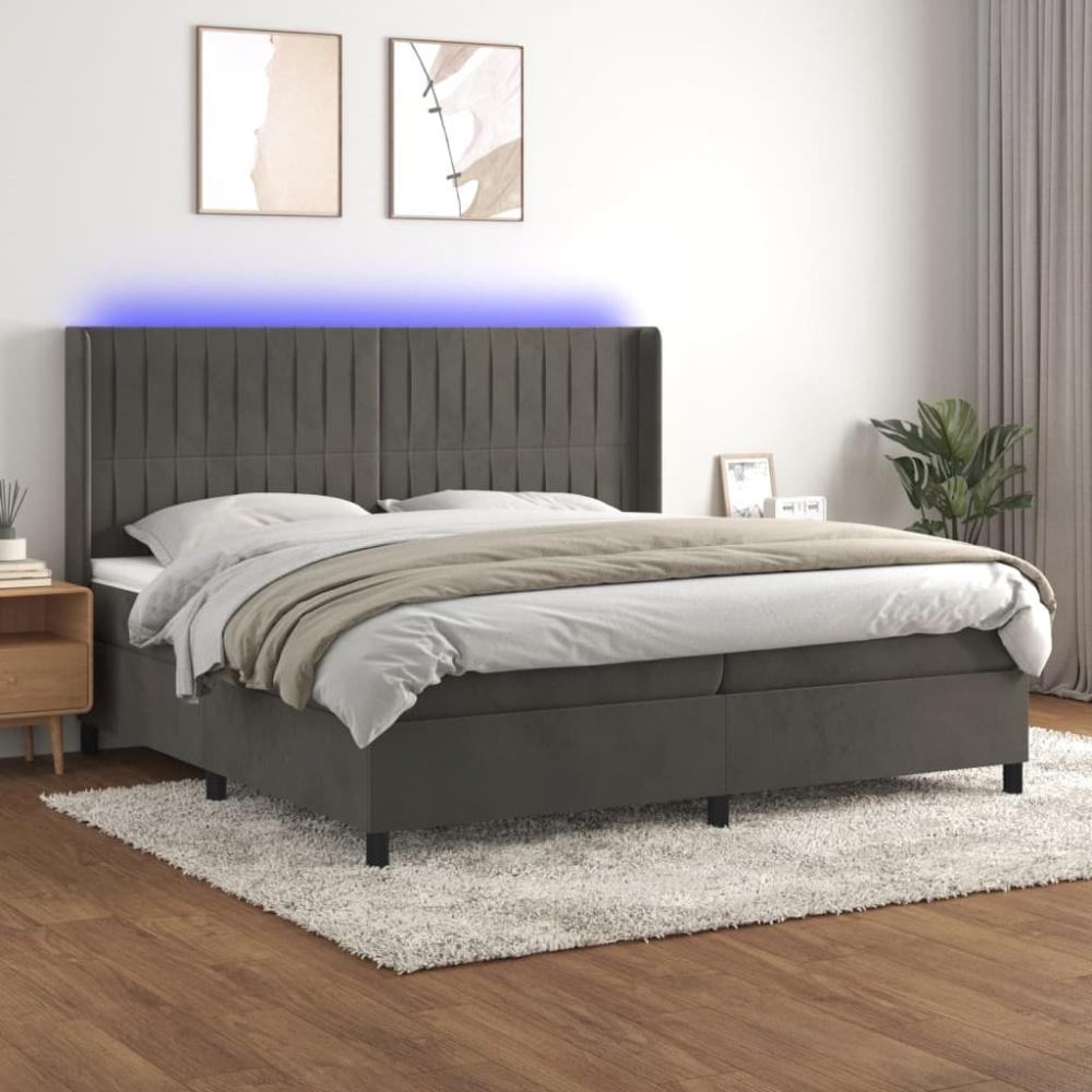 vidaXL Boxspringbett mit Matratze & LED Dunkelgrau 200x200 cm Samt, Härtegrad: H2 [3139704] Bild 1