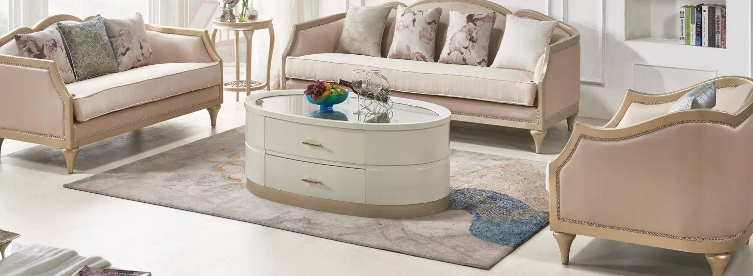 Creme Couchtisch Ovaler Wohnzimmer Tisch Glastisch Couchtische Möbel Bild 1