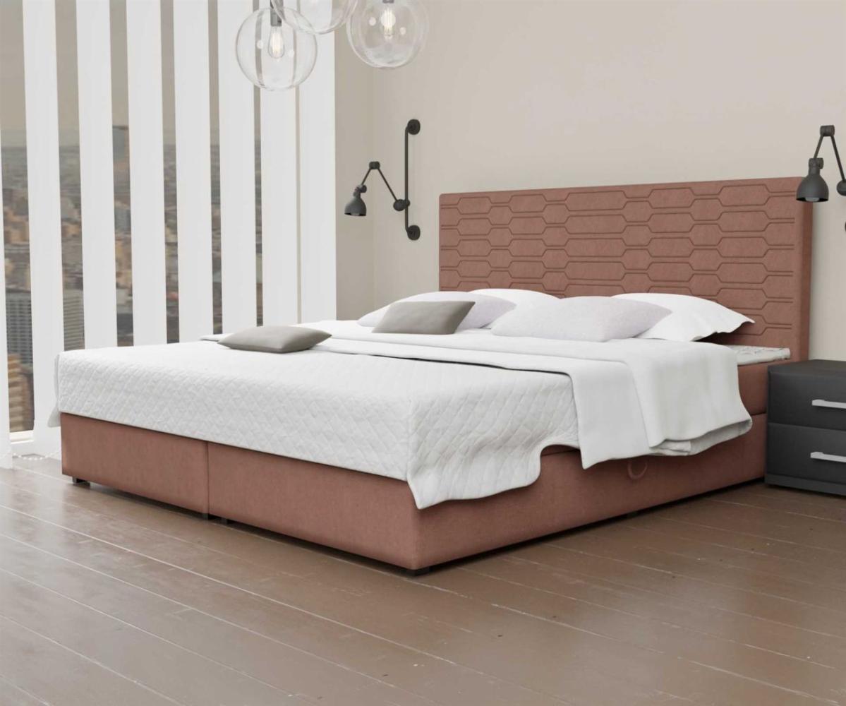 Boxspringbett Schlafzimmerbett OMERO 180x200cm Stoff Apricot inkl. Bettkasten Bild 1