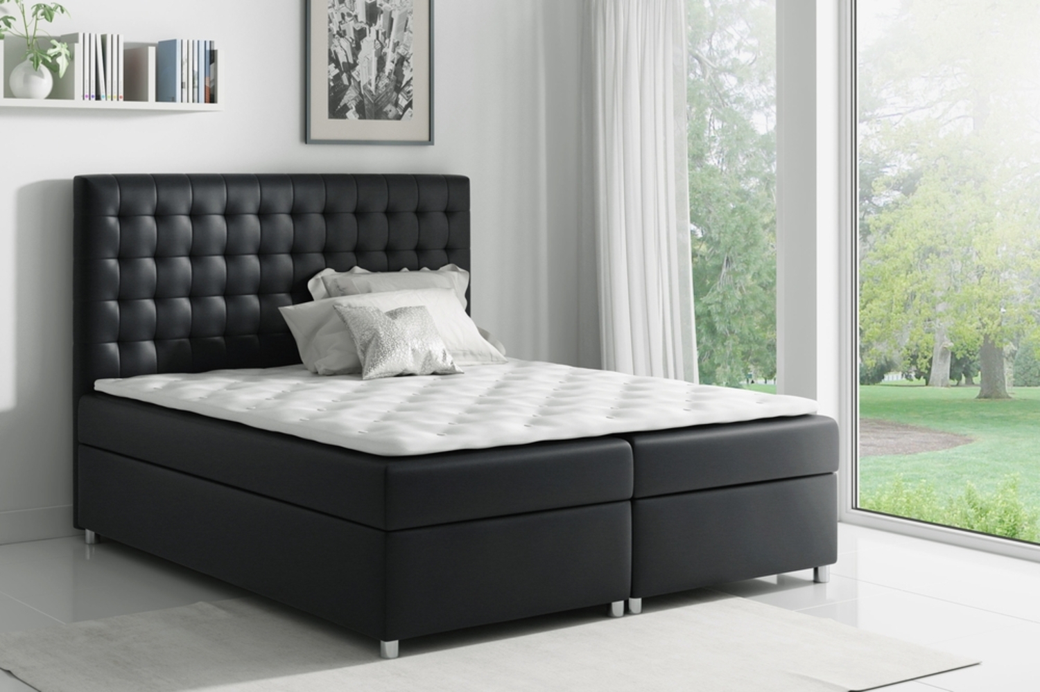 99rooms Fortuna Boxspringbett Velours 120x200 cm Schwarz Bild 1