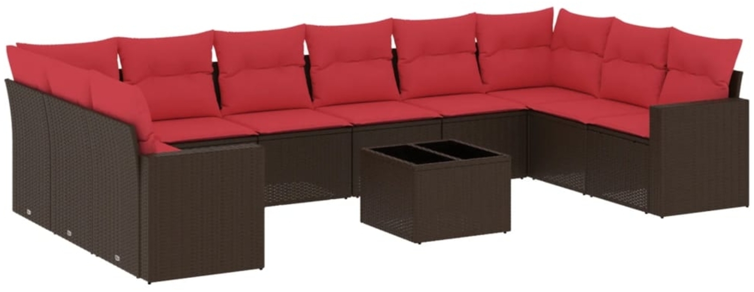 vidaXL 11-tlg. Garten-Sofagarnitur mit Kissen Braun Poly Rattan 3219474 Bild 1