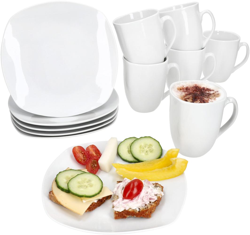 12tlg Frühstücksset Lotta weiß Porzellan 6 Personen kleine Teller Kaffeebecher Bild 1