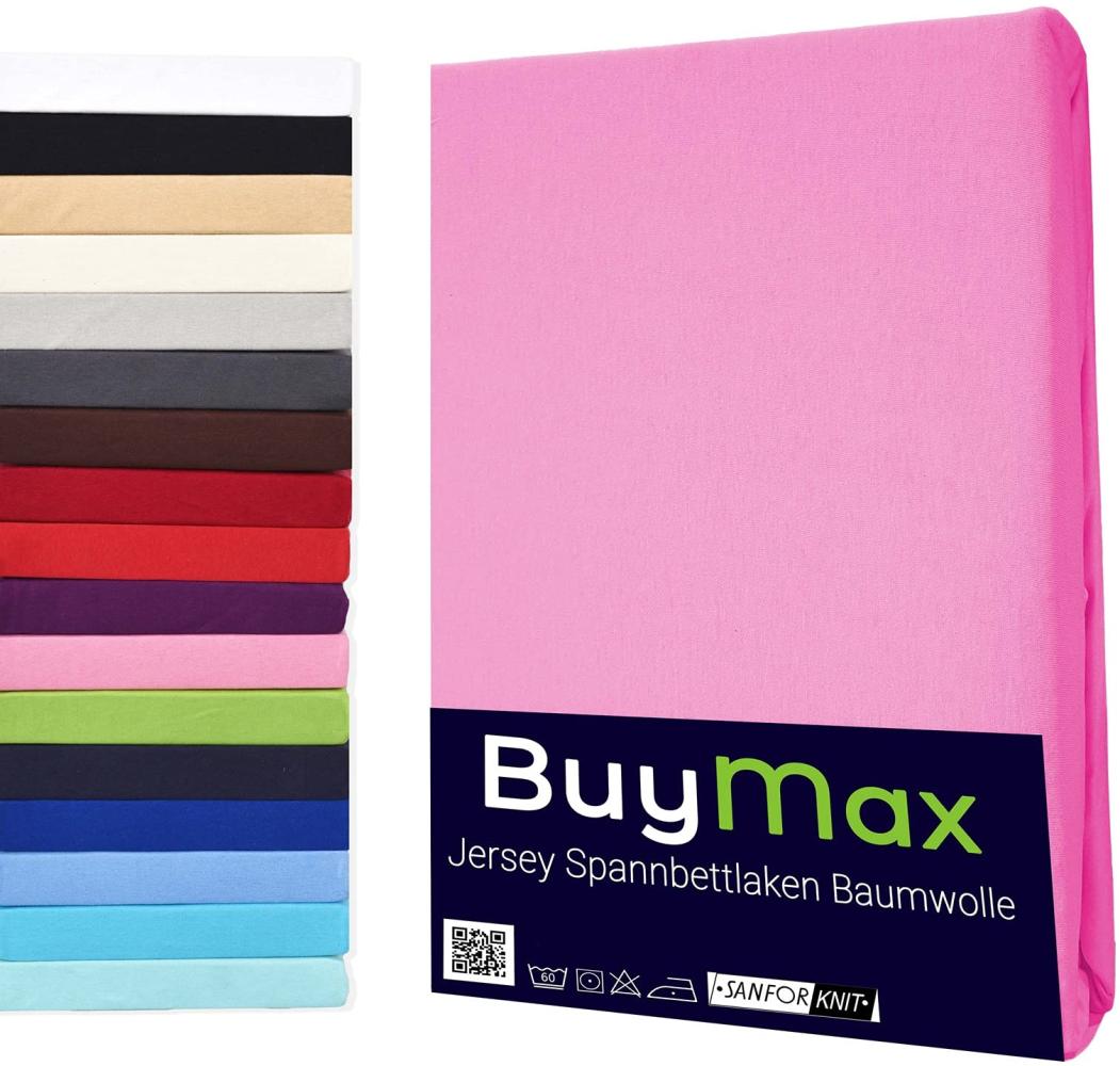 Buymax Topper Spannbettlaken 200x200 cm Spannbetttuch 100% Baumwolle Jersey für Matratzentopper bis 9 cm Matratzenhöhe Bettlaken für Boxspringbett Topper, Altrosa Bild 1