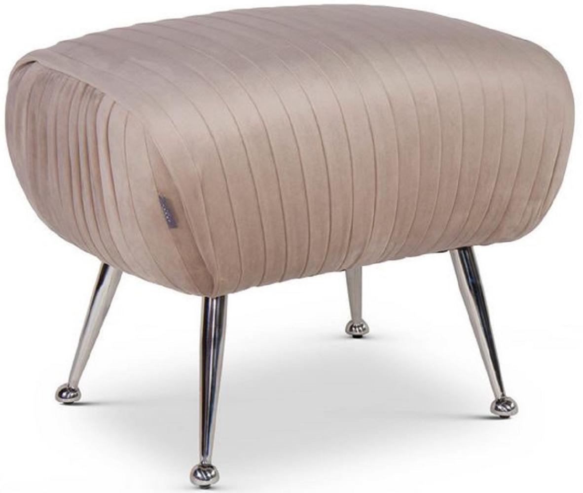 Casa Padrino Luxus Sitzhocker Champagnerfarben / Silber 57 x 45 x H. 46 cm - Samt Hocker mit Edelstahl Beinen - Luxus Möbel Bild 1