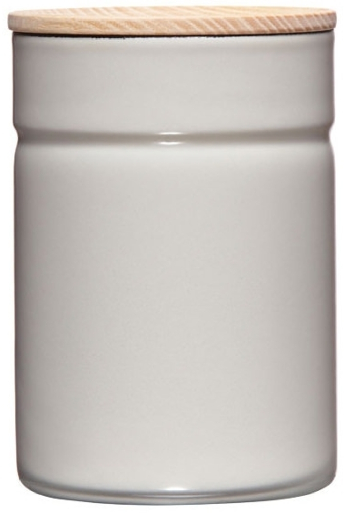 Riess Vorratsdose 525ml Emaille mit Holzdeckel light grey Bild 1