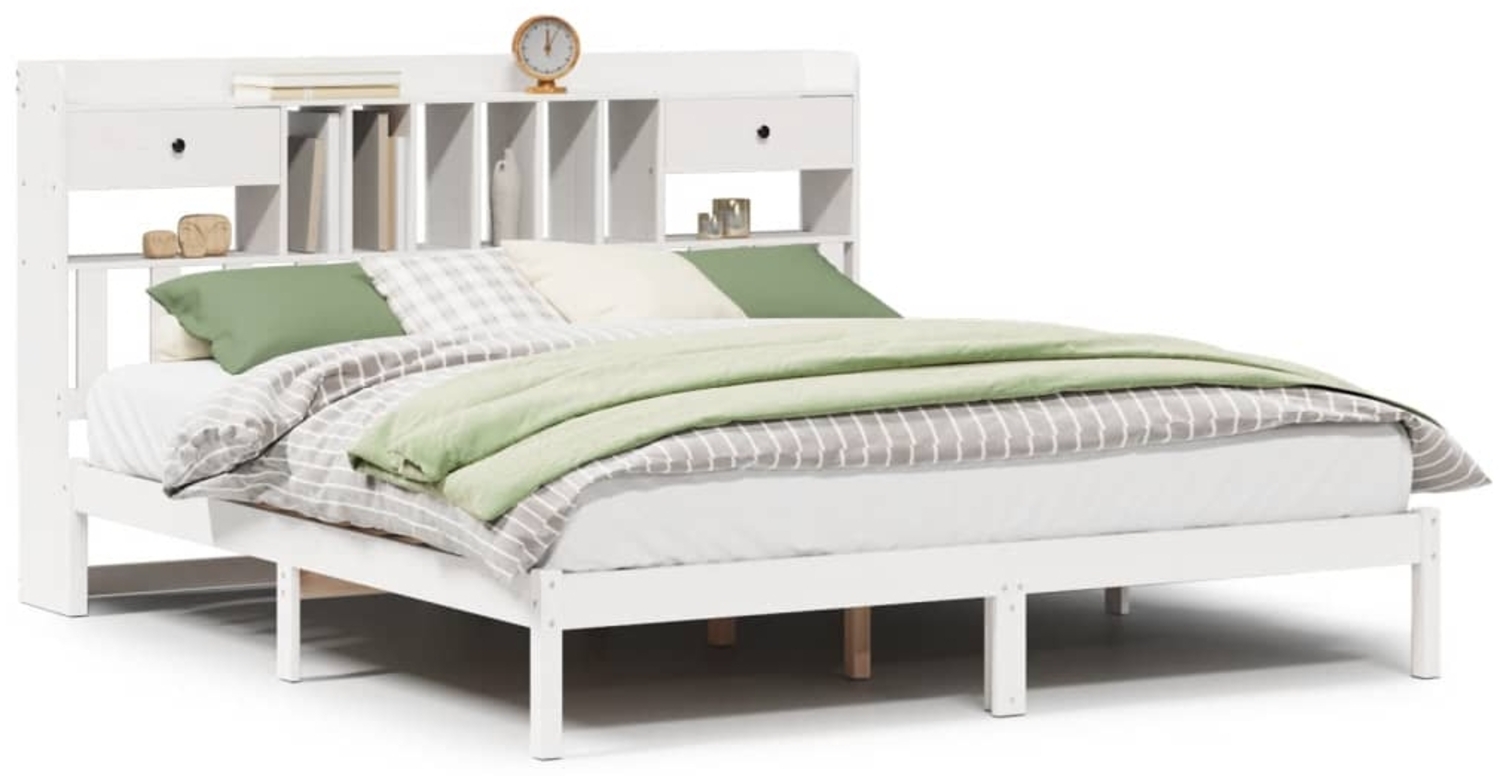 vidaXL Massivholzbett mit Regal ohne Matratze Weiß 180x200 cm Kiefer 3321633 Bild 1