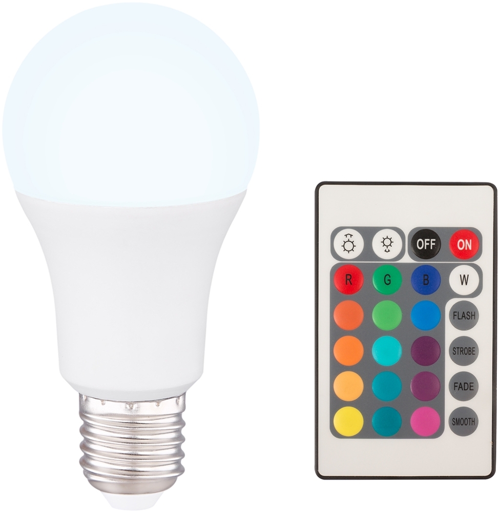 E27 LED - 10 Watt, 850 Lumen, 2770 - 6000 K, RGB Farbwechsel mit Fernbedienung Bild 1