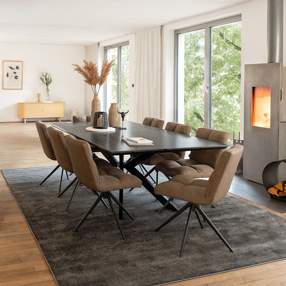 HOME DELUXE Essgruppe Eckig AVENCIA inkl. Sternfuß - 200 x 120 cm Dark Oak 8 Stühle Grau Bild 1