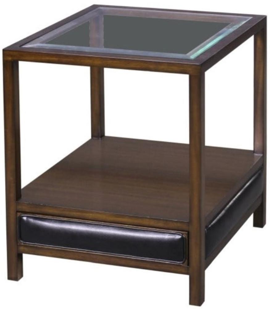 Casa Padrino Luxus Mahagoni Beistelltisch Braun / Schwarz 52 x 52 x H. 64 cm - Wohnzimmer Beistelltisch mit Glasplatte und Schublade Bild 1