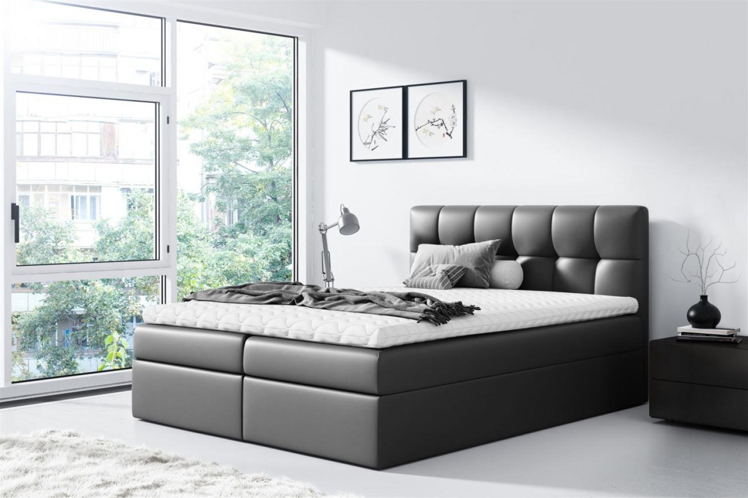 Boxspringbett Schlafzimmerbett CARMEN 180x220cm Kunstleder Schwarz Bild 1