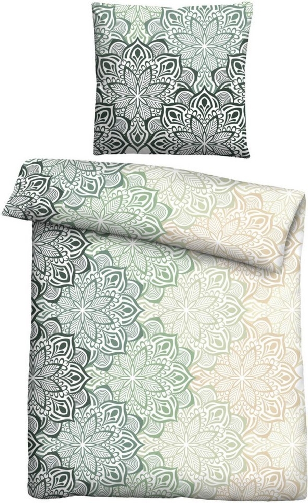 Traumhaft schlafen - Castell - Markenbettwäsche Feinbiber Bettwäsche 0301127 MANDALA, fichte, 1x 155x220 cm + 1x 80x80 cm Bild 1