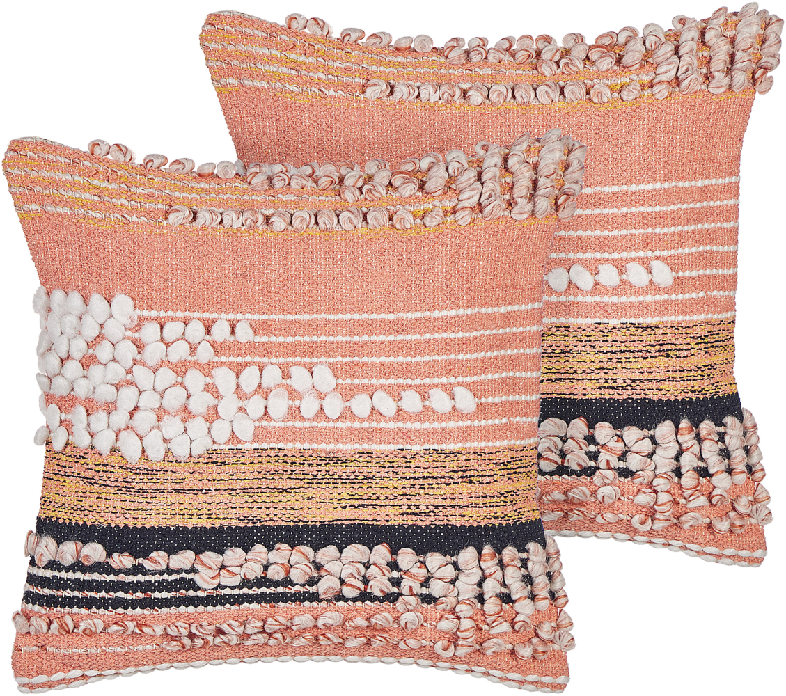 Kissen 2er Set DEUTZIA Bouclé 45 x 45 cm Streifen Orange Bild 1