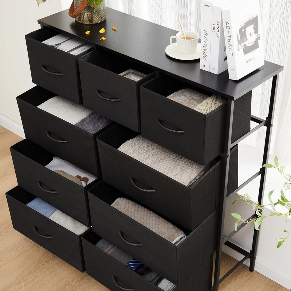 DUMOS Stoffschrank Kommode mit 9 SchubladenIdeal für Schlafzimmer, Wohnzimmer (Schwarz) Tragfähigkeit bis zu 30 kg Bild 1