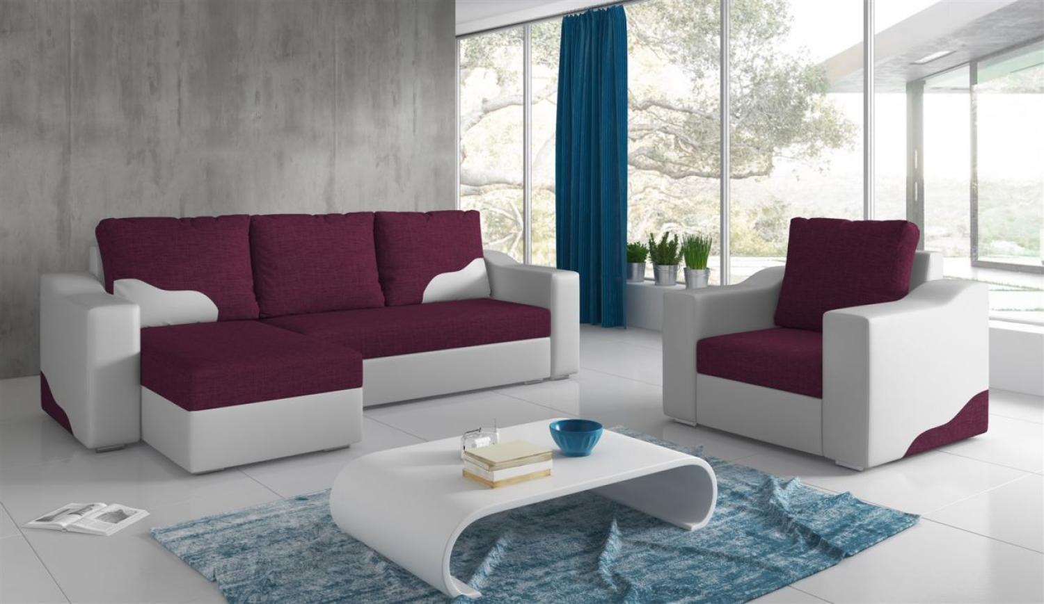 Ecksofa Set COLLIN Ottomane Links + Sessel Weiss / Violett Bild 1