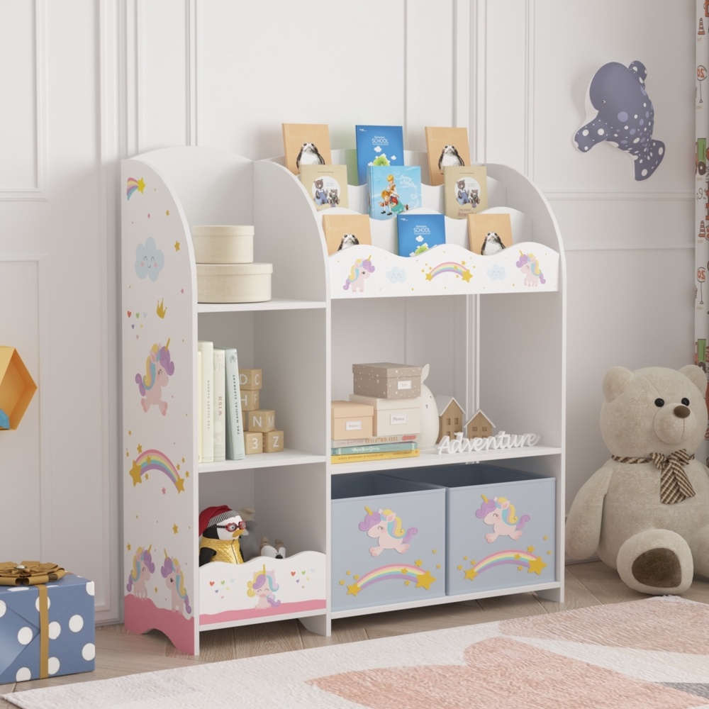 Kinderregal Lysekil 100x93x30 cm mit Einhorn Motiv [en. casa] Bild 1