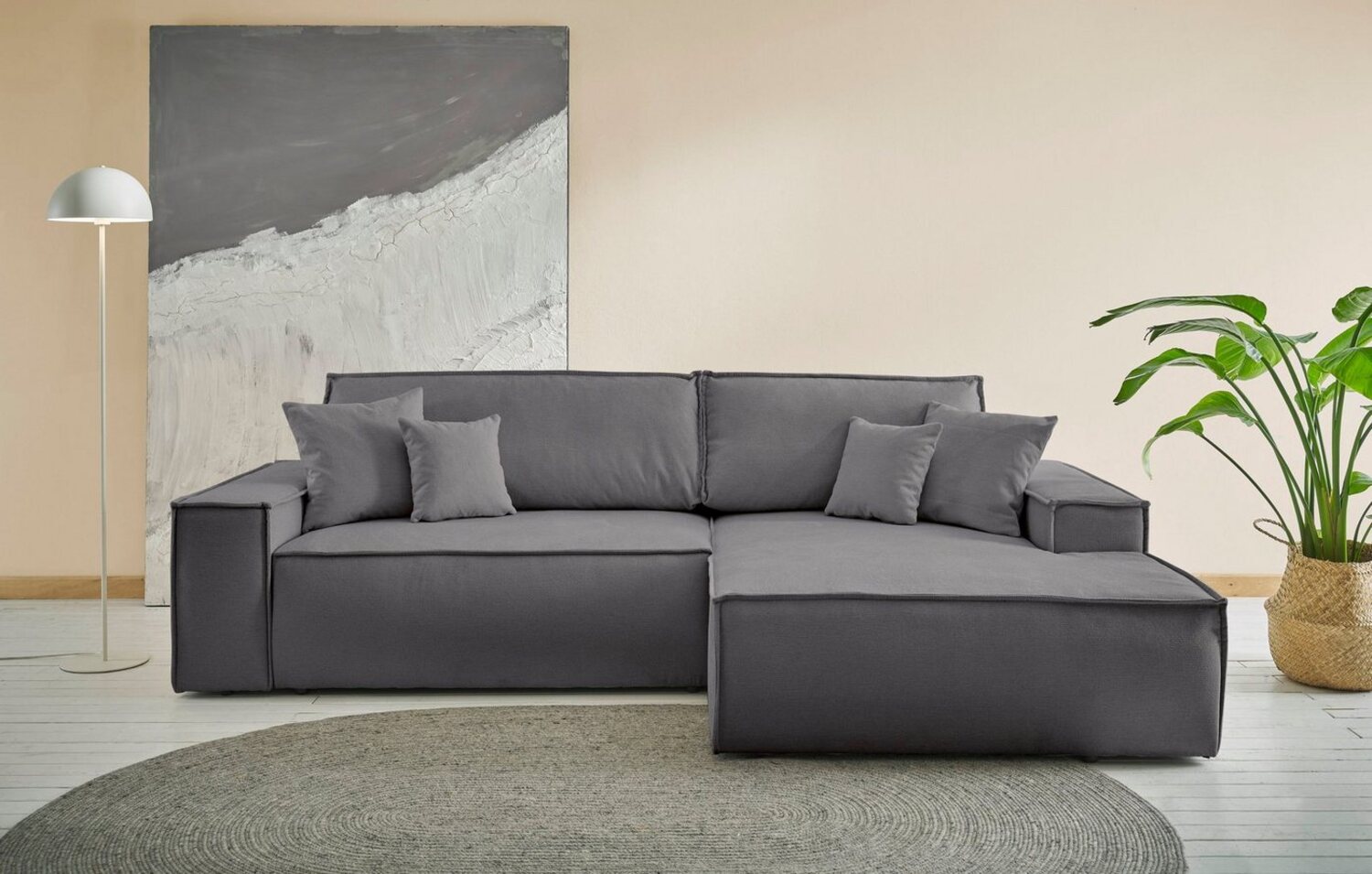 andas Ecksofa Finnley Schlafsofa 267 cm in Bouclé, Struktur fein u. Cord, L-Form, Schlaffunktion m. Bettkasten (136/210 cm), Bouclé, Struktur und Cord Bild 1