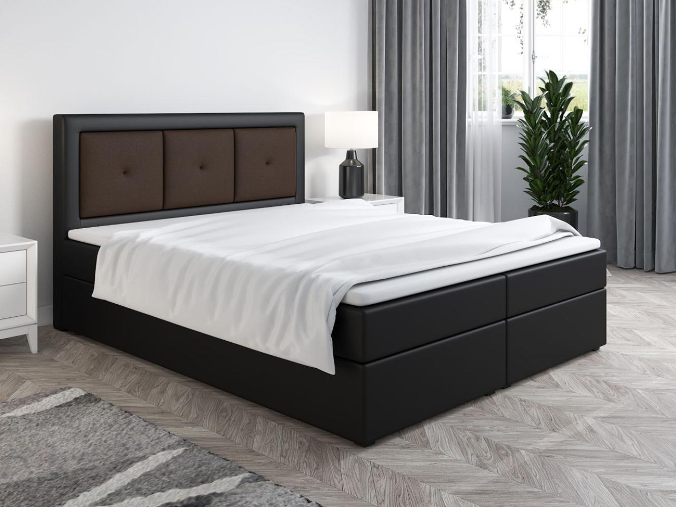 Boxspringbett Schlafzimmerbett MILES 140x200cm Schwarz-Braun inkl. Bettkasten Bild 1