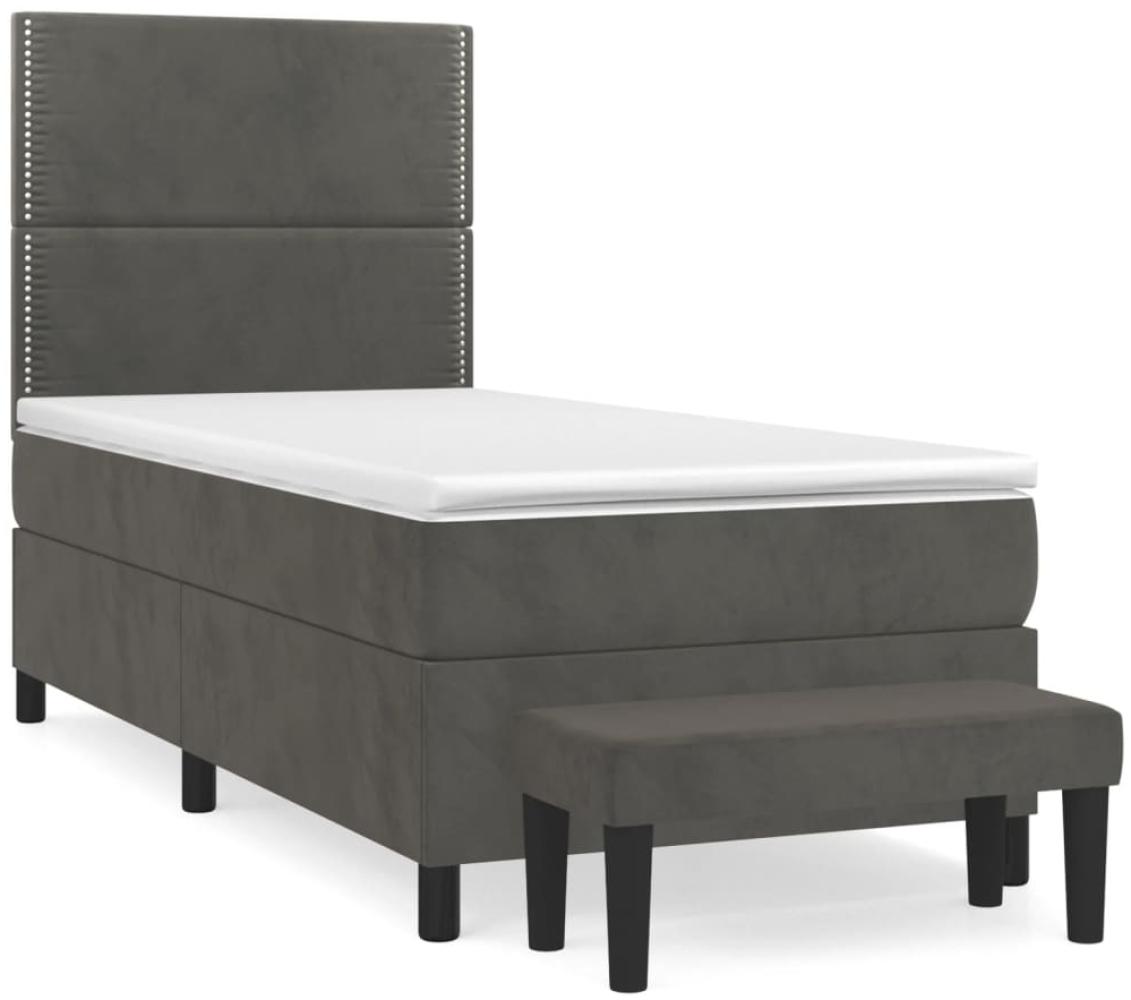 vidaXL Boxspringbett mit Matratze Dunkelgrau 90x200 cm Samt 3137762 Bild 1