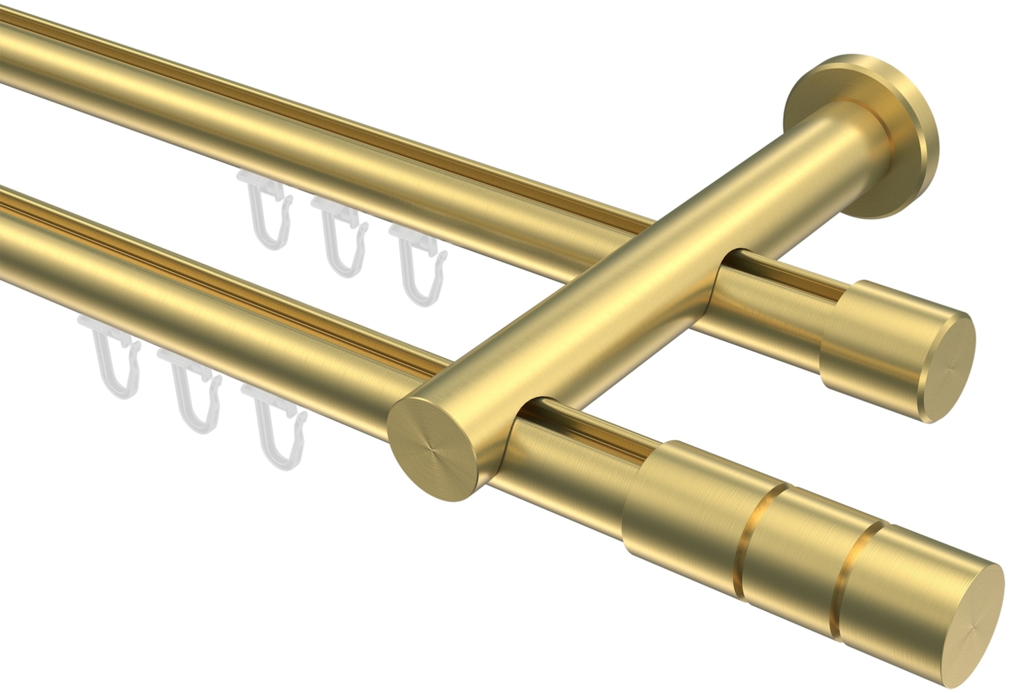 Innenlauf-Gardinenstangen-Set Platon Elanto 300 cm (geteilt in 3 x 100 cm), 2-läufig, 20 mm Ø Messing-Optik Bild 1