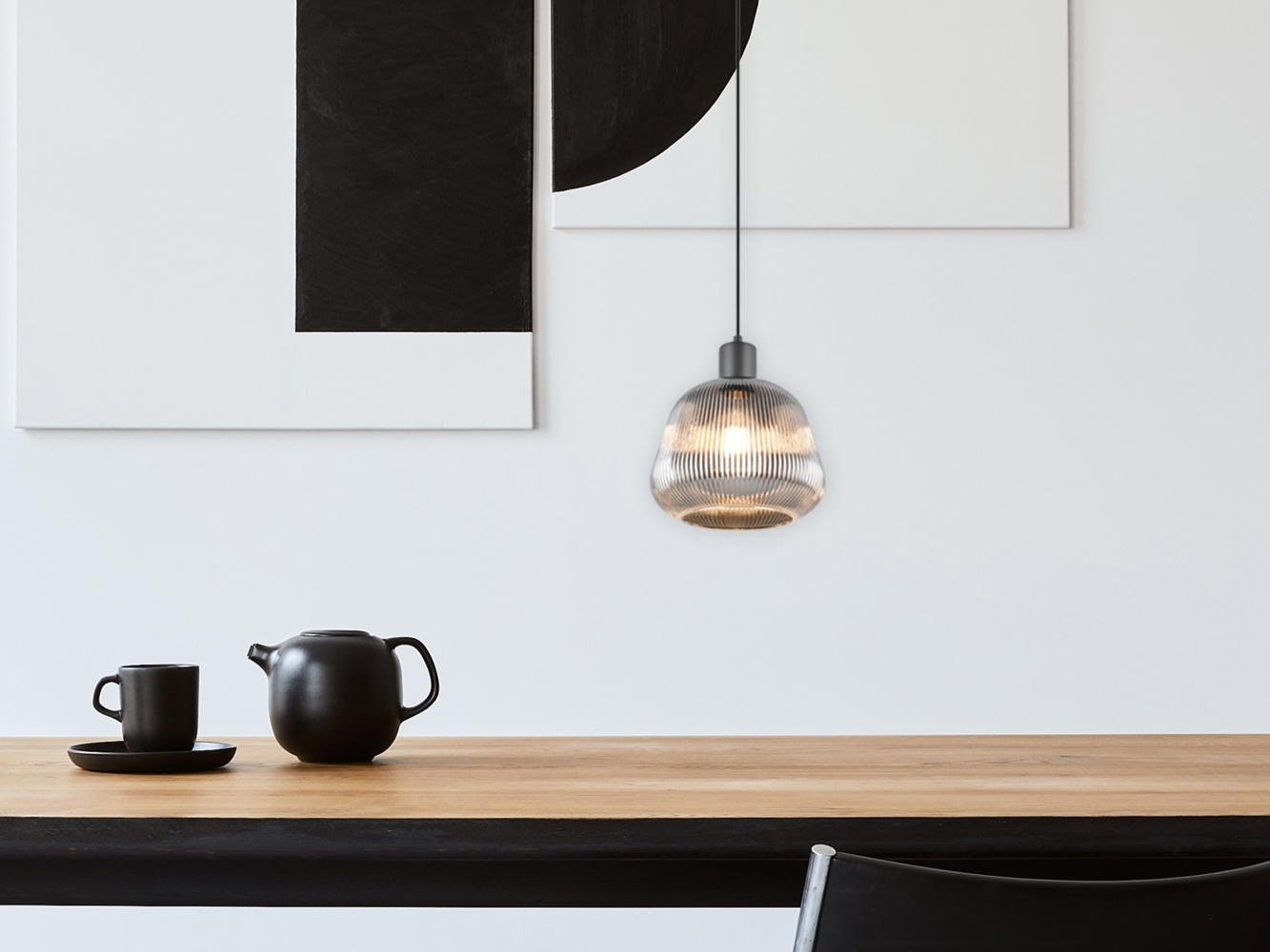 Trio Leuchten LED Pendelleuchte Tarifa E27 schwarz, Metall/Glas Bild 1