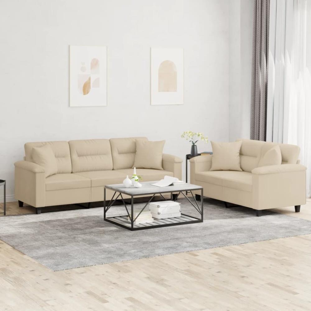 vidaXL 2-tlg. Sofagarnitur mit Kissen Creme Mikrofasergewebe 3202354 Bild 1