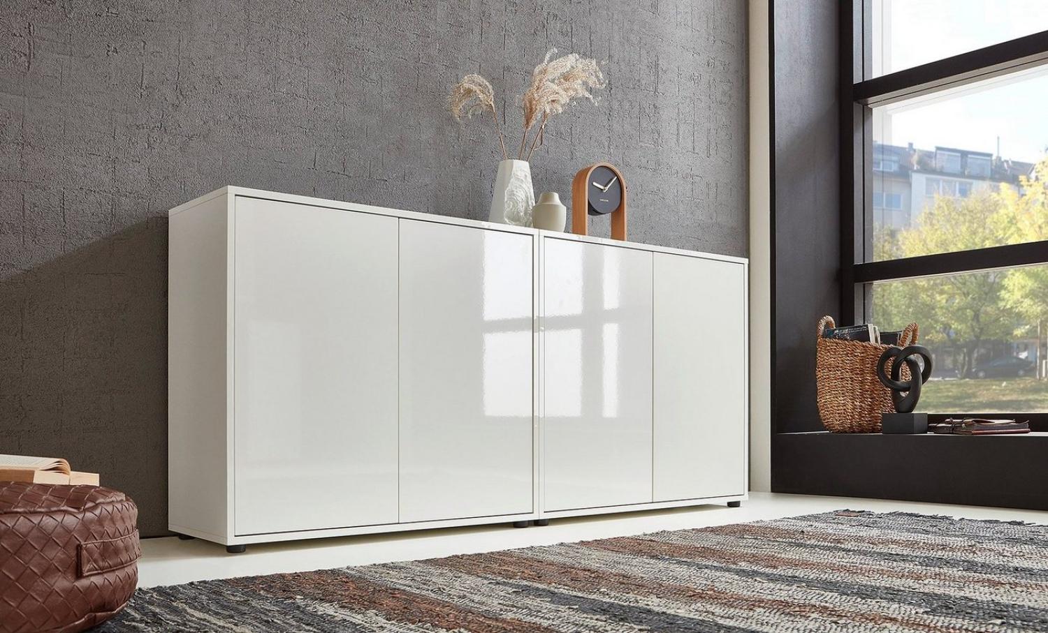 BMG Möbel Sideboard Mailand Set 2 (Schuhschrank Kommode Anrichte Aktenschrank), Türen in Hochglanz lackiert oder Matt Weiss Bild 1