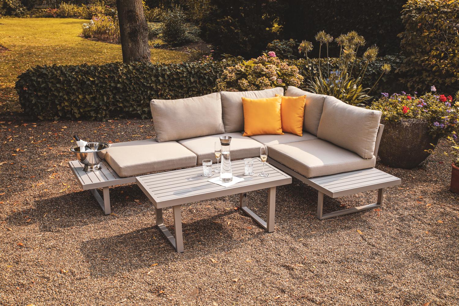 greemotion Lounge-Set Aruba, 2-teilig, Aluminium, grau, Tisch und Bank, Gartenliege, Gartenmöbel-Set, Loungemöbel-Set Bild 1