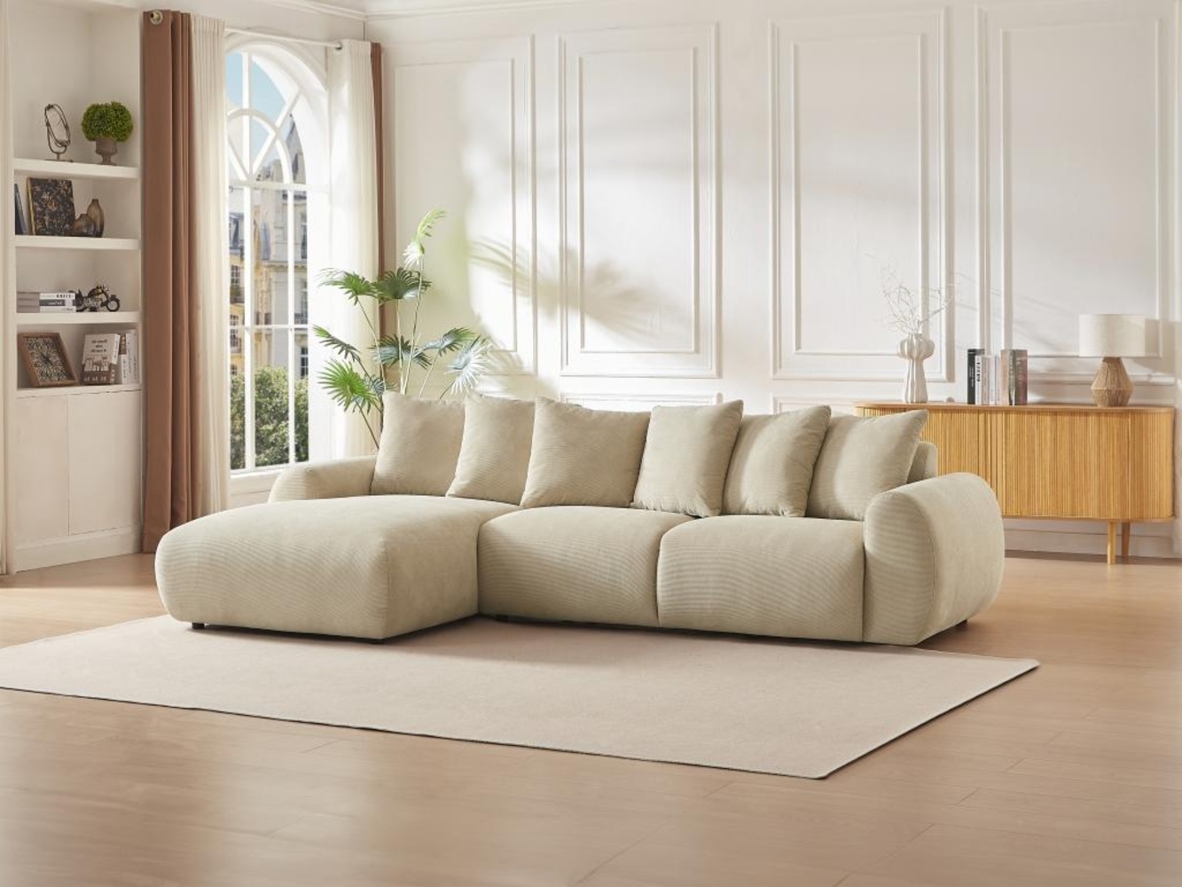 Vente-unique - Ecksofa - Ecke links - Strukturstoff - Beige - BAVOPO Bild 1