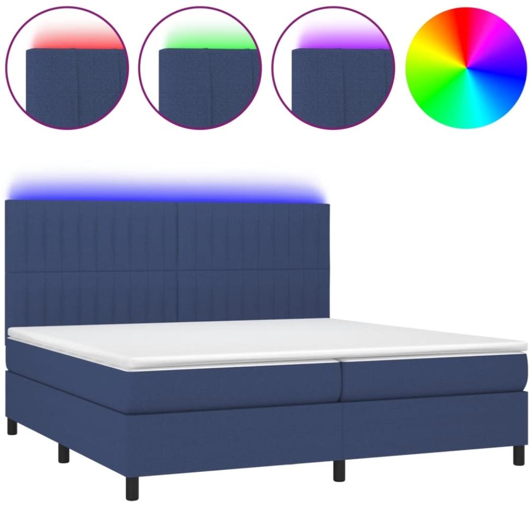 Boxspringbett mit Matratze & LED Stoff Blau 200x200 cm, Härtegrad: H2 [3135067] Bild 1
