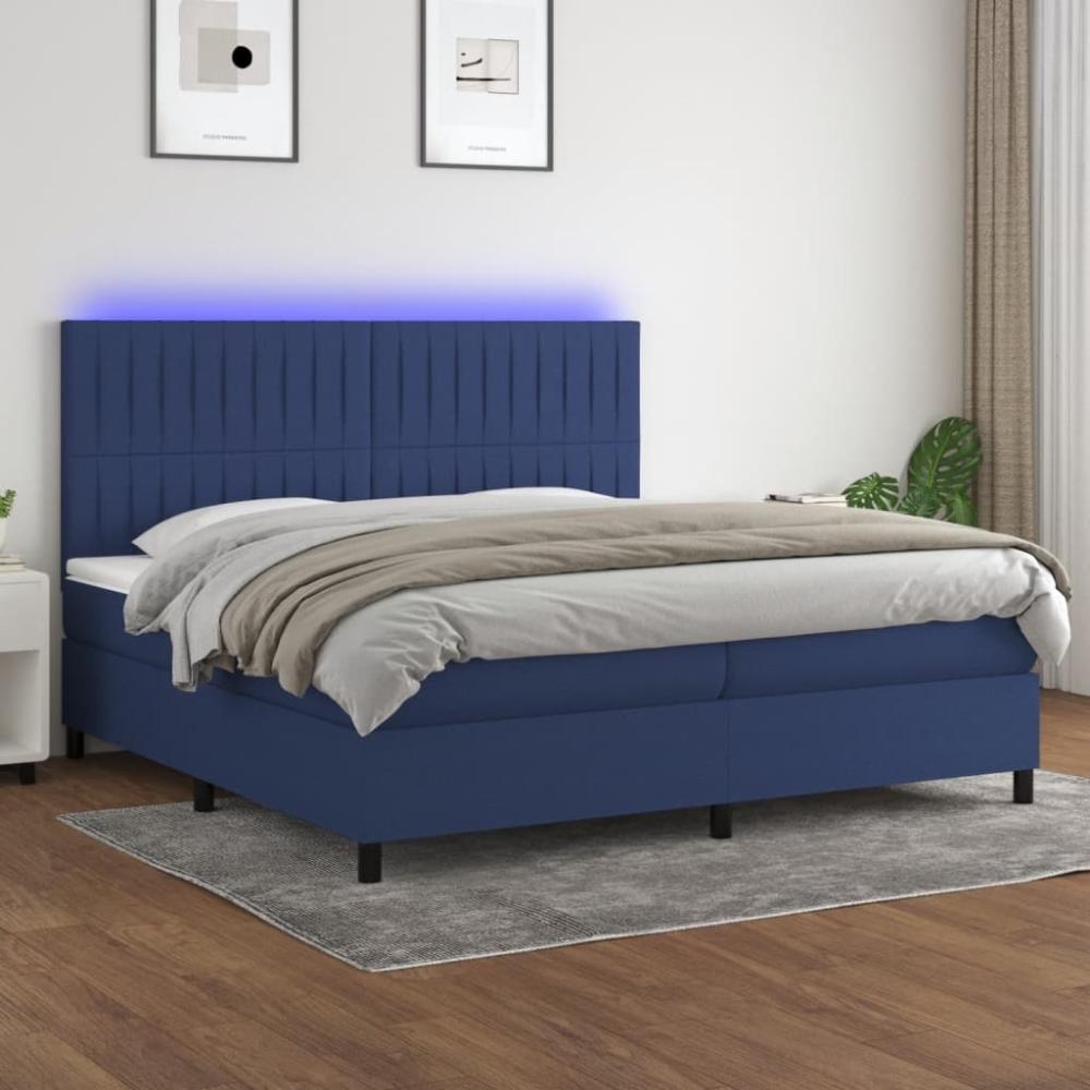 Boxspringbett mit Matratze & LED Stoff Blau 200 x 200 cm, Härtegrad: H2 [3135067] Bild 1