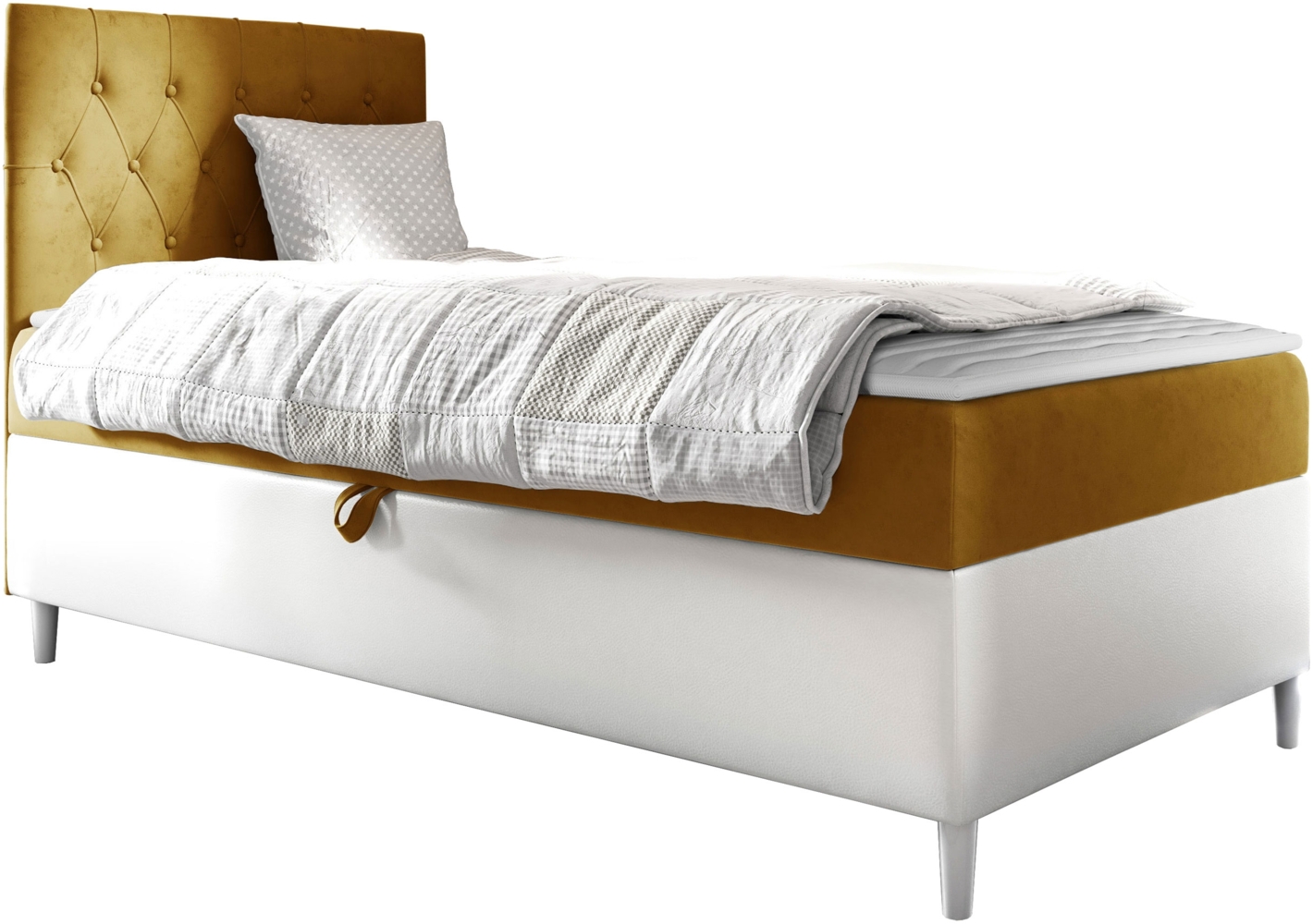 Boxspringbett 'Lenda Junior 1', gelb, 90 x 200 cm, Links Bild 1