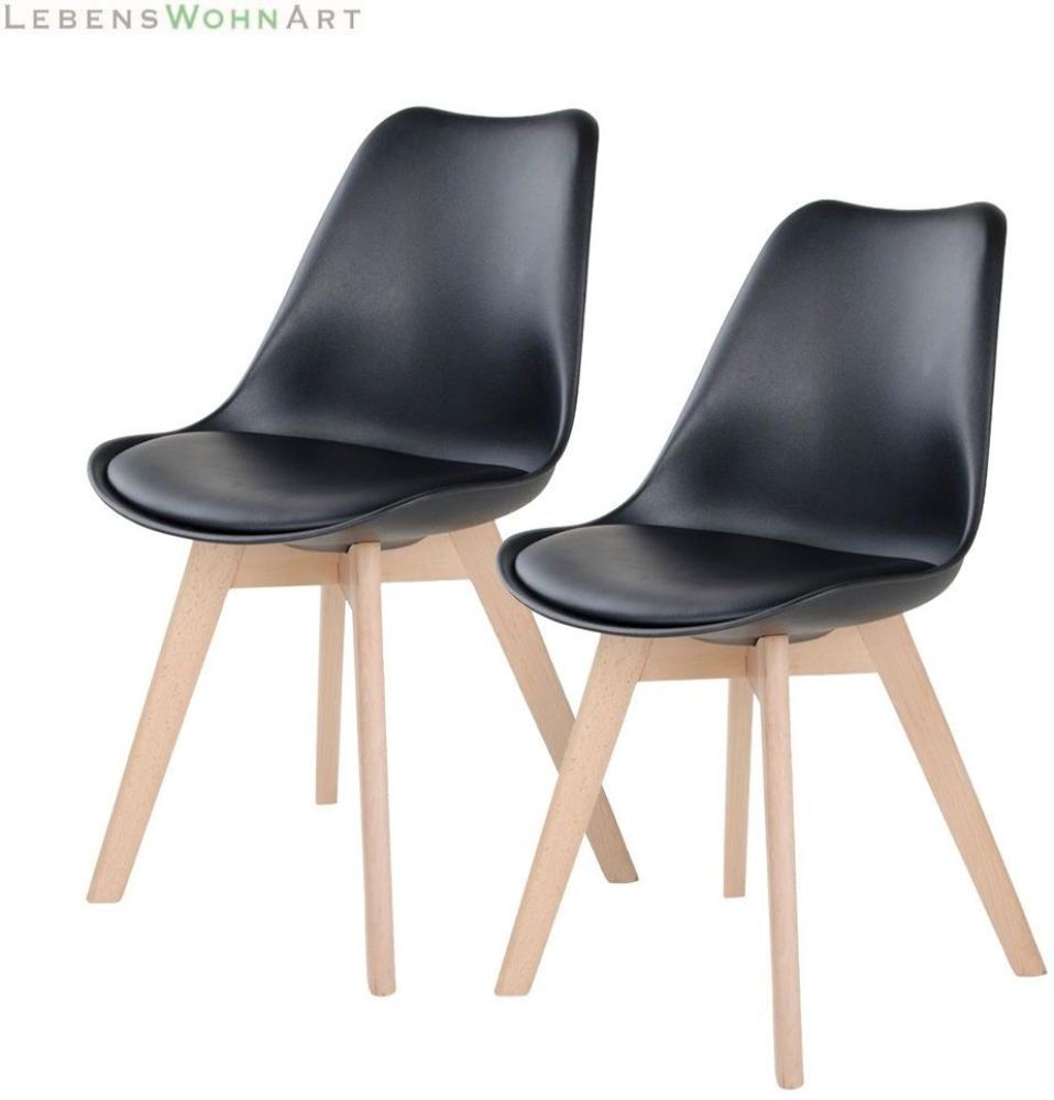 Design Stuhl DELMO (2er Set) schwarz + Holzbeine Bild 1