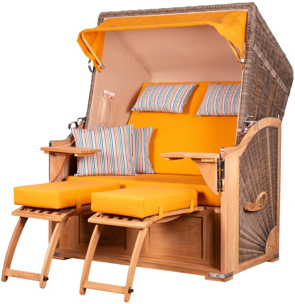 Strandkorb Komplettset - bene living - Schaalsee Teak - PE grau - Modell 586 - inkl. Liftersystem Bild 1