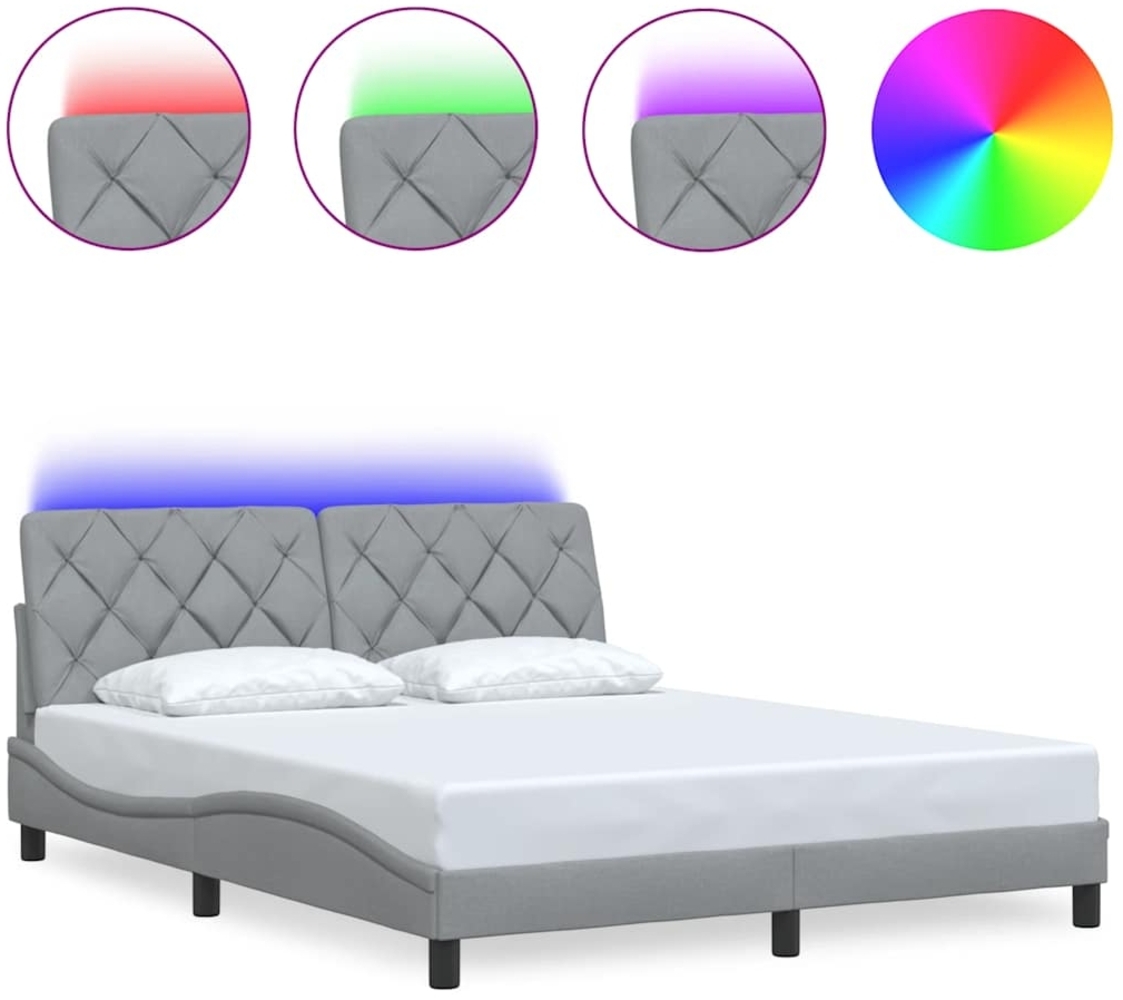 vidaXL Bettgestell mit LED ohne Matratze Hellgrau 160x200 cm Stoff 3310678 Bild 1
