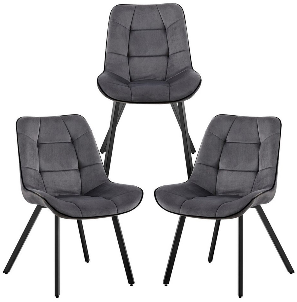 Samtstühle Stoffstühle Polsterstuhl Esszimmerstühle Küchenstühle aus Samt Metallbeine Dunkelgrau 3 St. Bild 1
