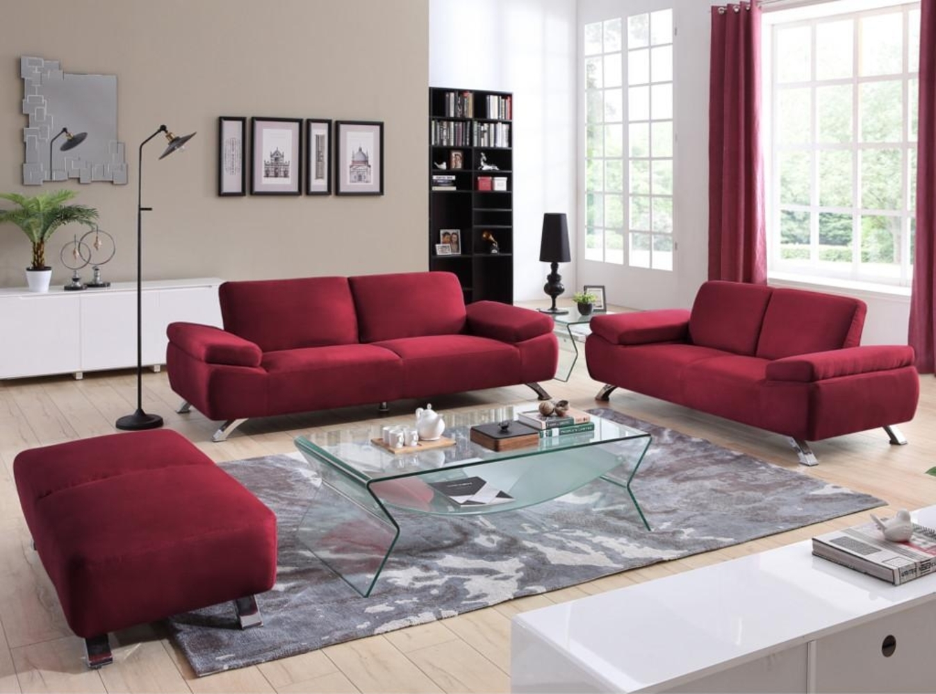 Vente-unique - Sofa 2-Sitzer - Microfaser - Rot - POLKA Bild 1